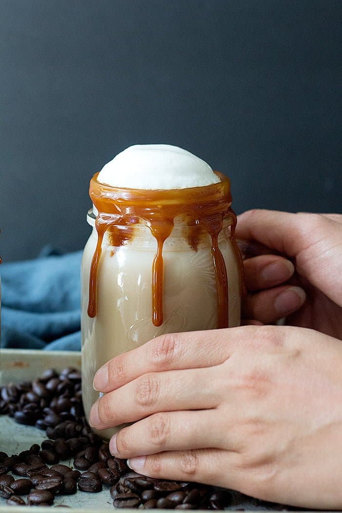 You can use homemade caramel sauce or store bought caramel sauce to make this latte. If using store bought, make sure you have caramel sauce and not caramel syrup.