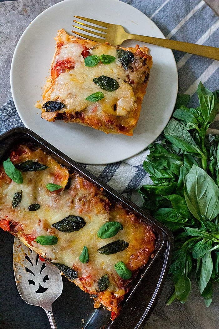 For more flavor top vegetarian lasagna with basil.