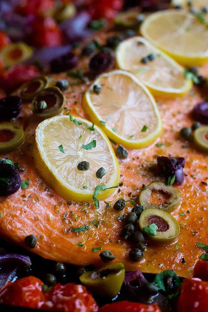 bake salmon in the oven for 20 minutes until flaky. 