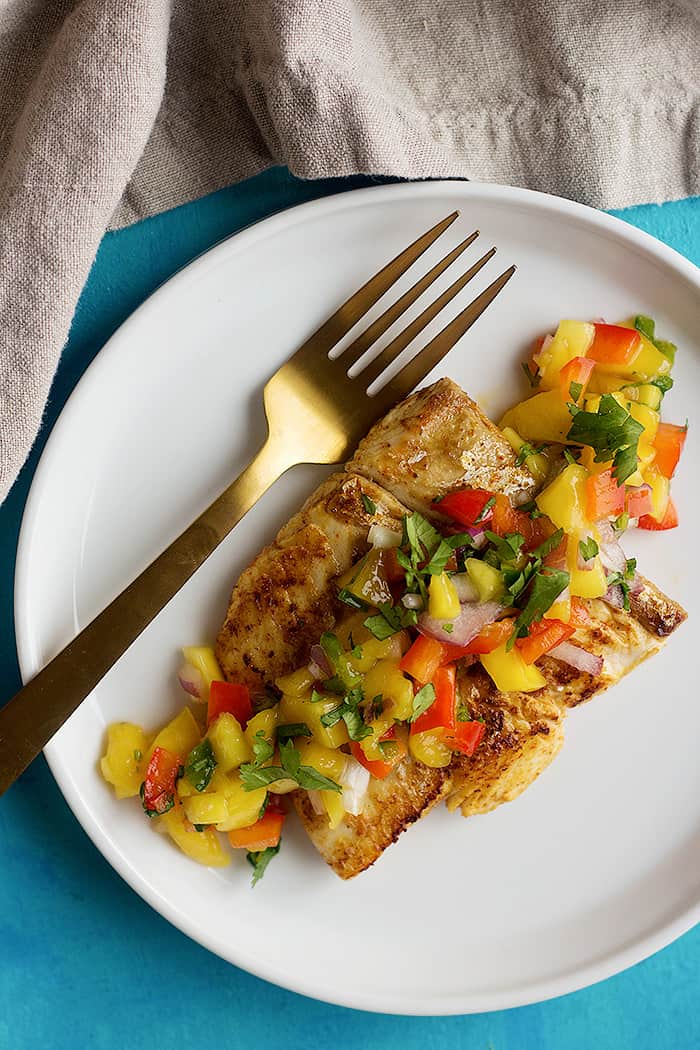 Grilled Halibut with Spicy Mango Salsa • Unicorns in the Kitchen