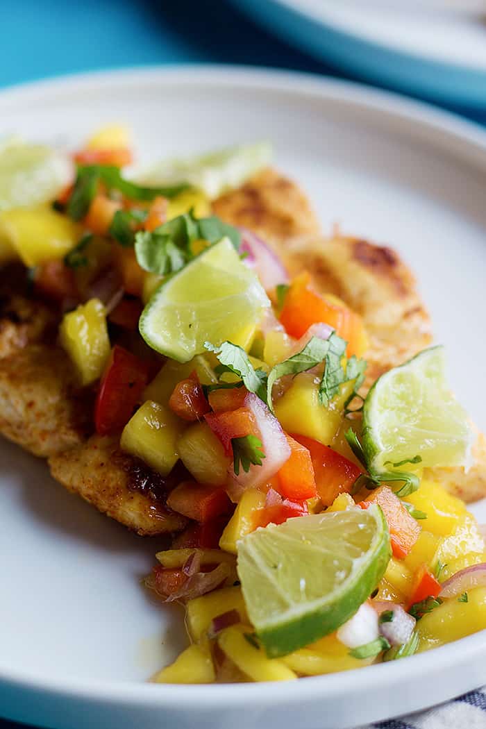 grilled halibut served with homemade mango salsa is perfect for the weekend grilling. 