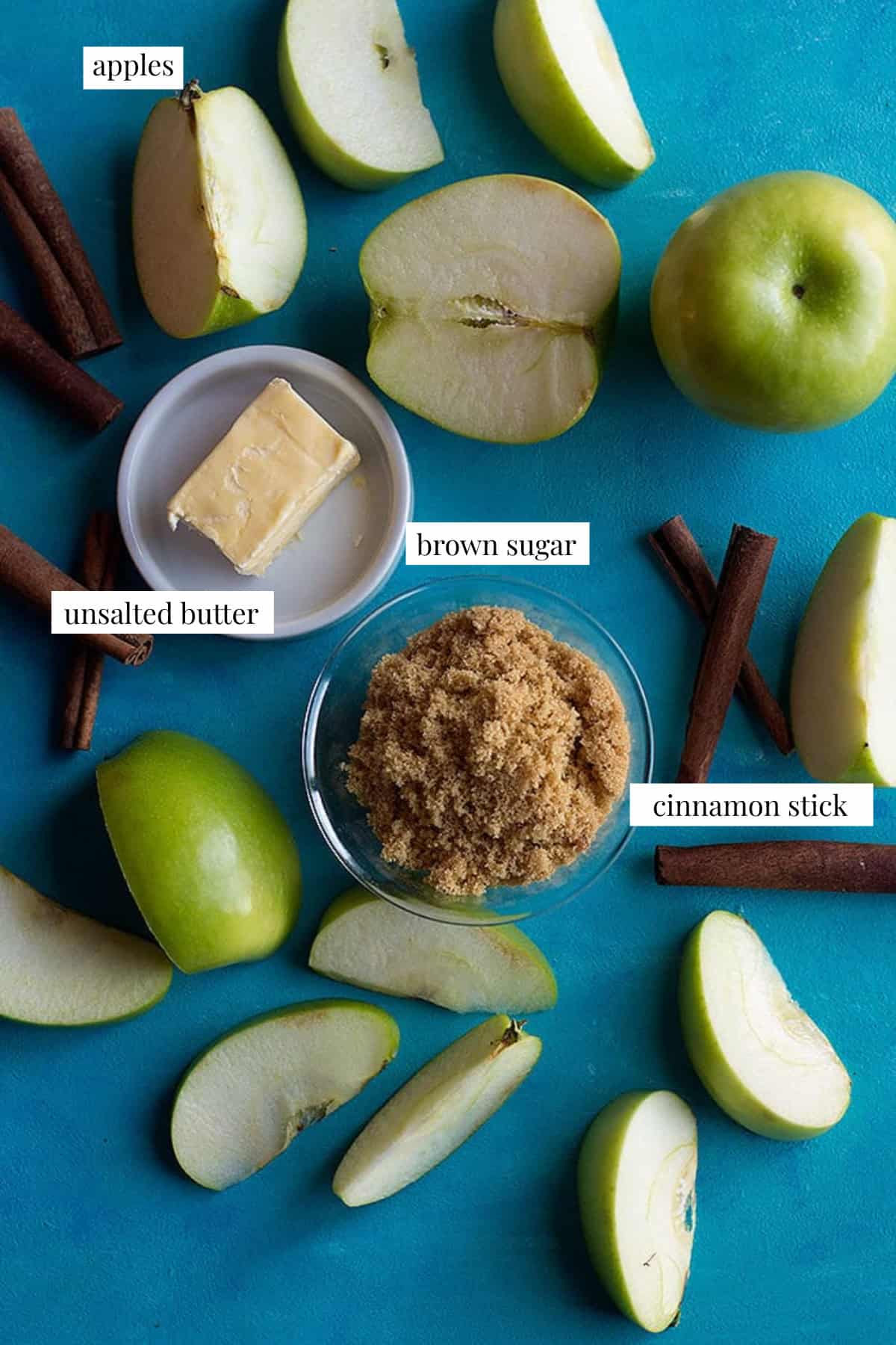And to make the apple pie filling we use apples, butter, cinnamon and brown sugar. 