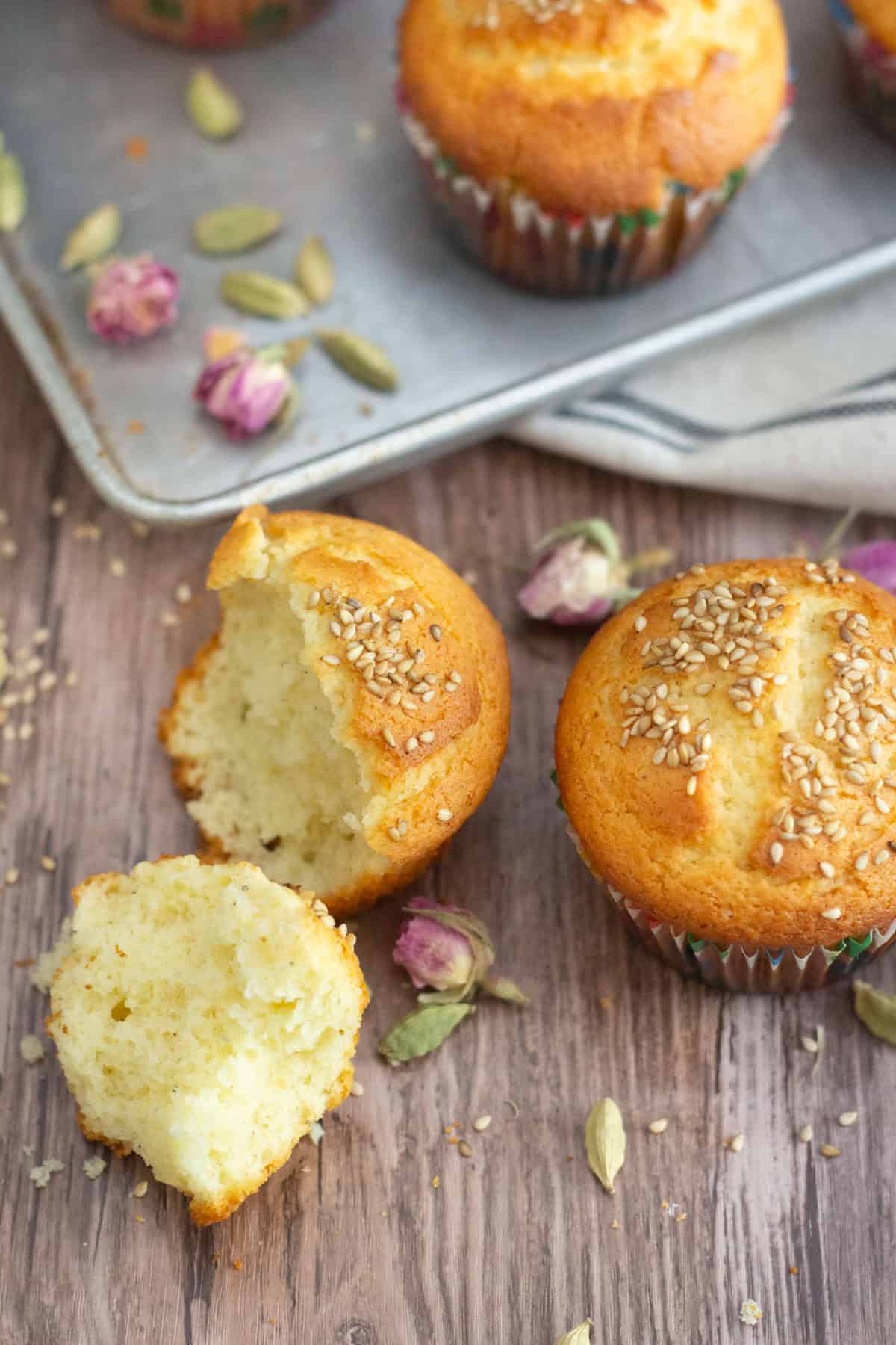 Persian Cardamom Muffins - Cake Yazdi is a traditional Iranian/Persian recipe for delicious muffins that are filled with Persian flavors. The combination of rose water and cardamom is always great.