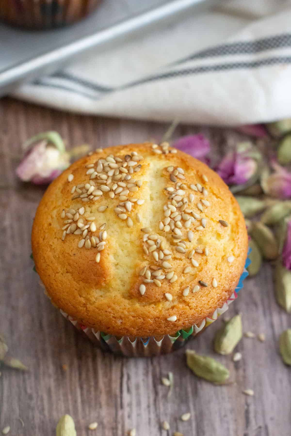 Persian Cardamom Muffins - Cake Yazdi is a traditional Iranian/Persian recipe for delicious muffins that are filled with Persian flavors. The combination of rose water and cardamom is always great.