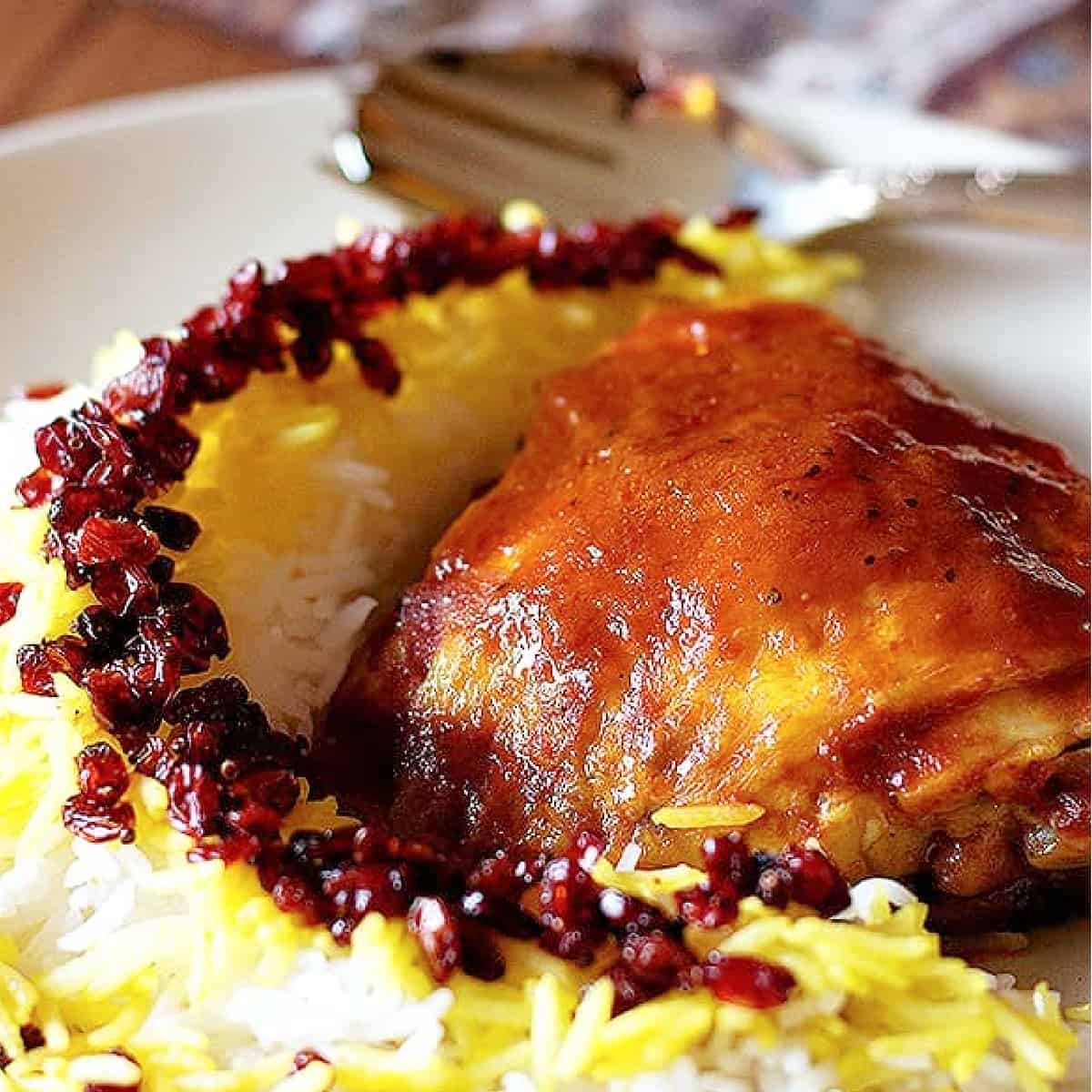 chicken with rice and barberries.