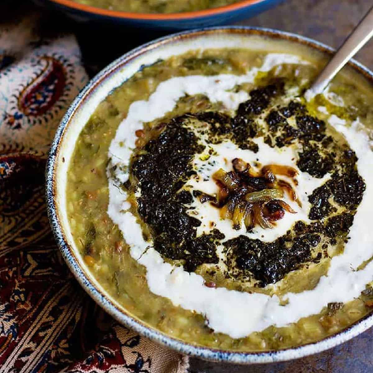 Persian eggplant soup is a delicious Persian recipe that's very simple to make. This easy Persian soup is vegetarian and gluten free. 
