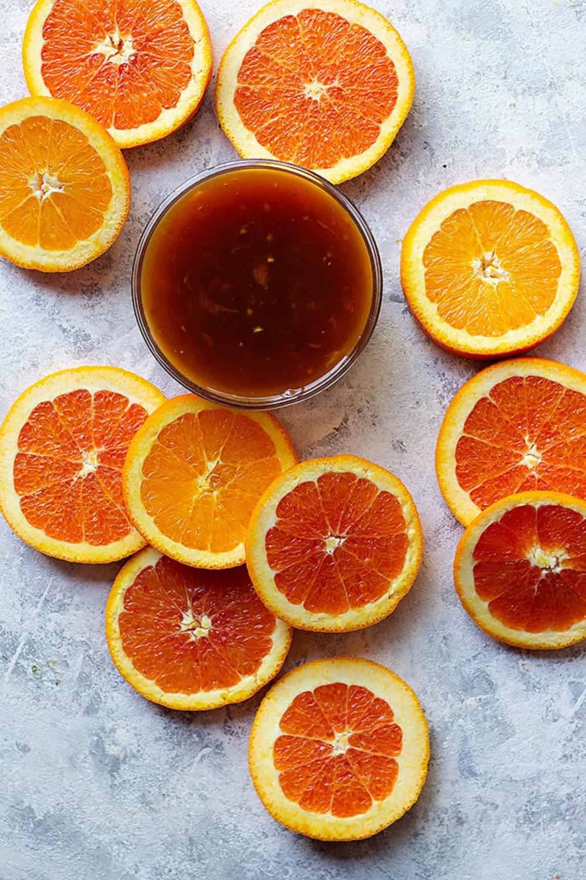 orange glaze made for seared salmon fillets.