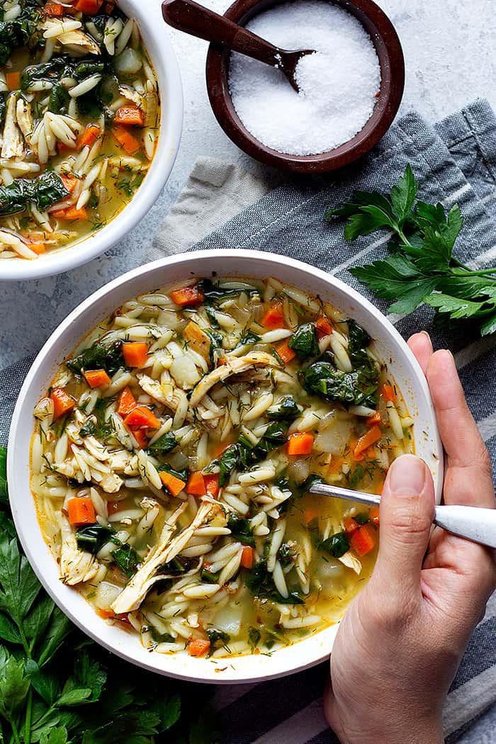 Greek lemon chicken orzo soup