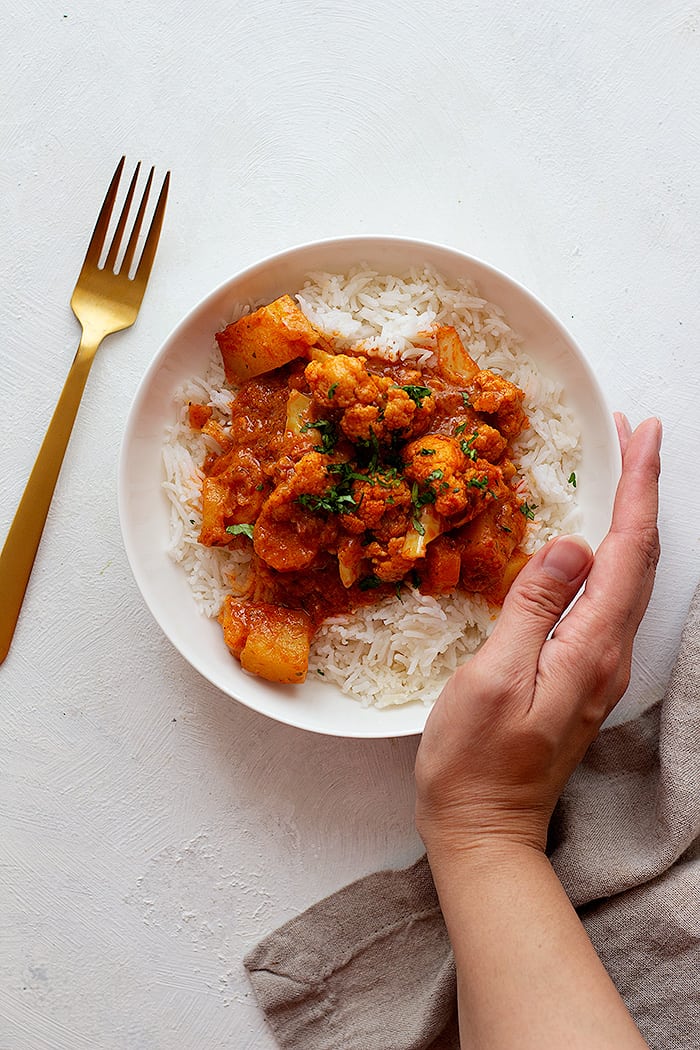a bowl of rice and Indian currt is a great comfort food option. 