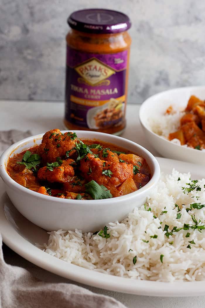 this vegetable tikka masala is made with patak's curry sauce. 