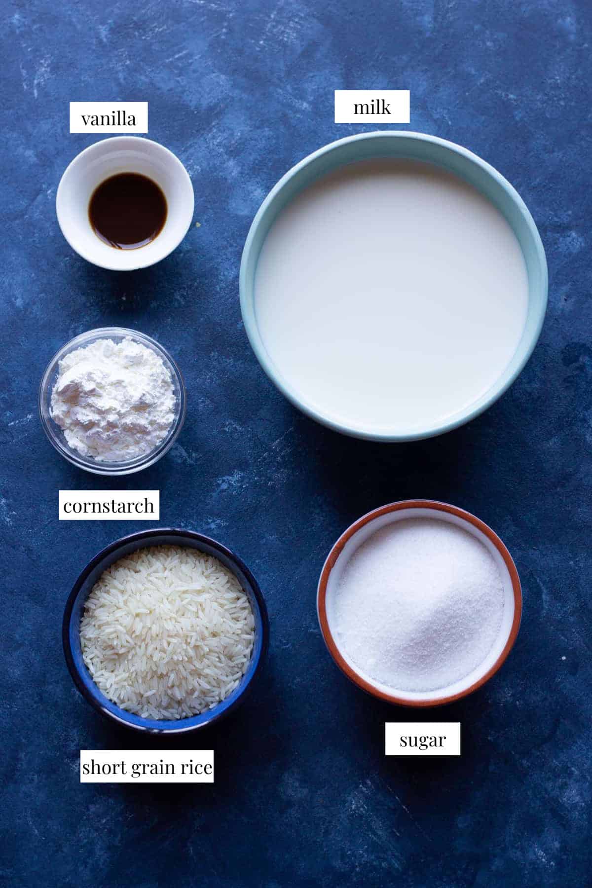 ingredients to make this Turkish recipe are rice, milk, vanilla extract, sugar and cornstarch. 