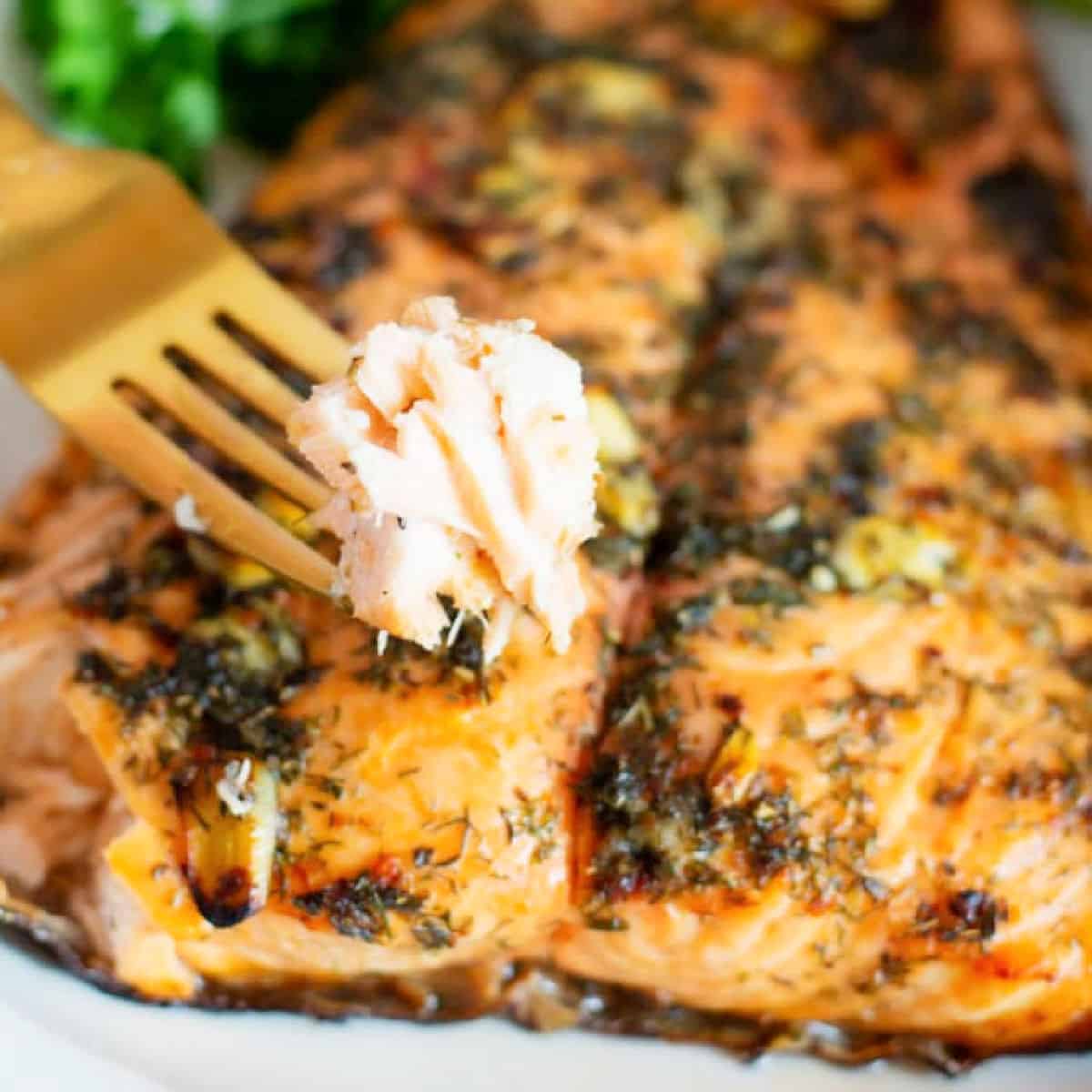 This salmon marinade features bright flavors and doesn't require a long list of ingredients. You can use this marinade for baked or grilled salmon. 
