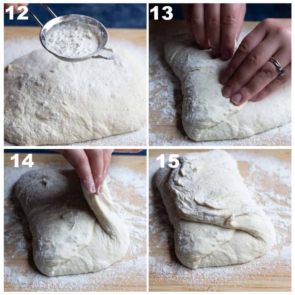 Top with flour, and fold from each side to the center. 