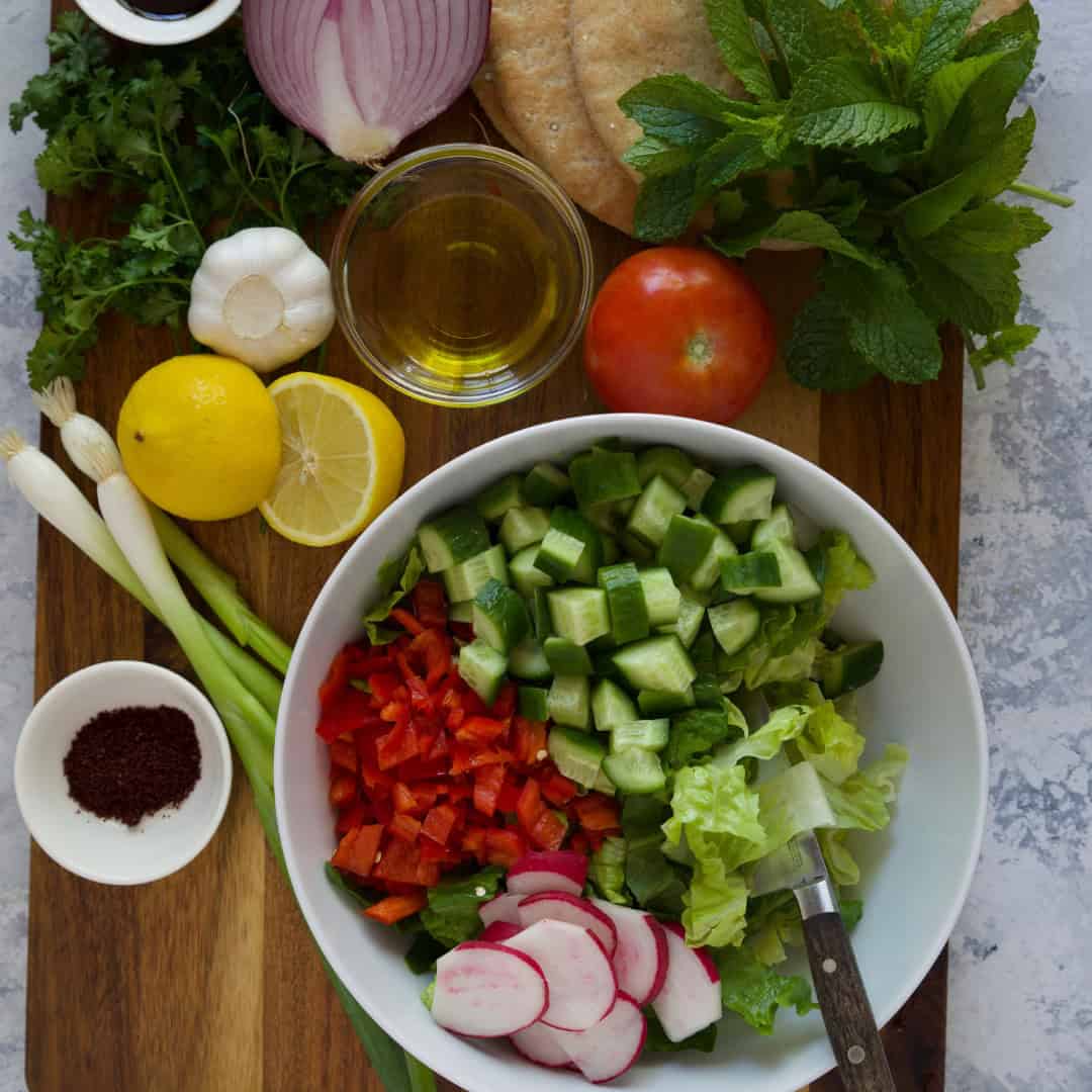 Fattoush salad ingredients