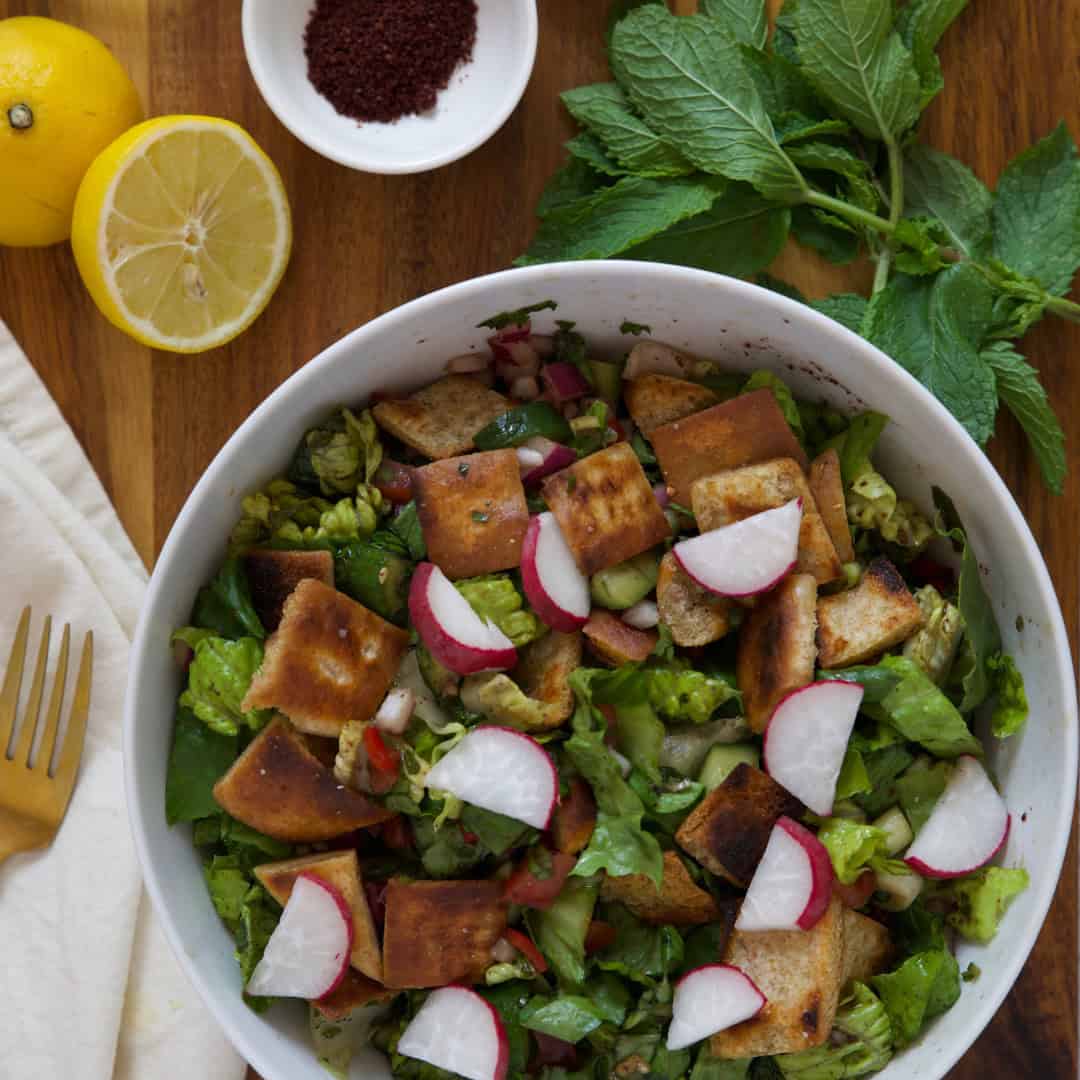 Fattoush salad final touches