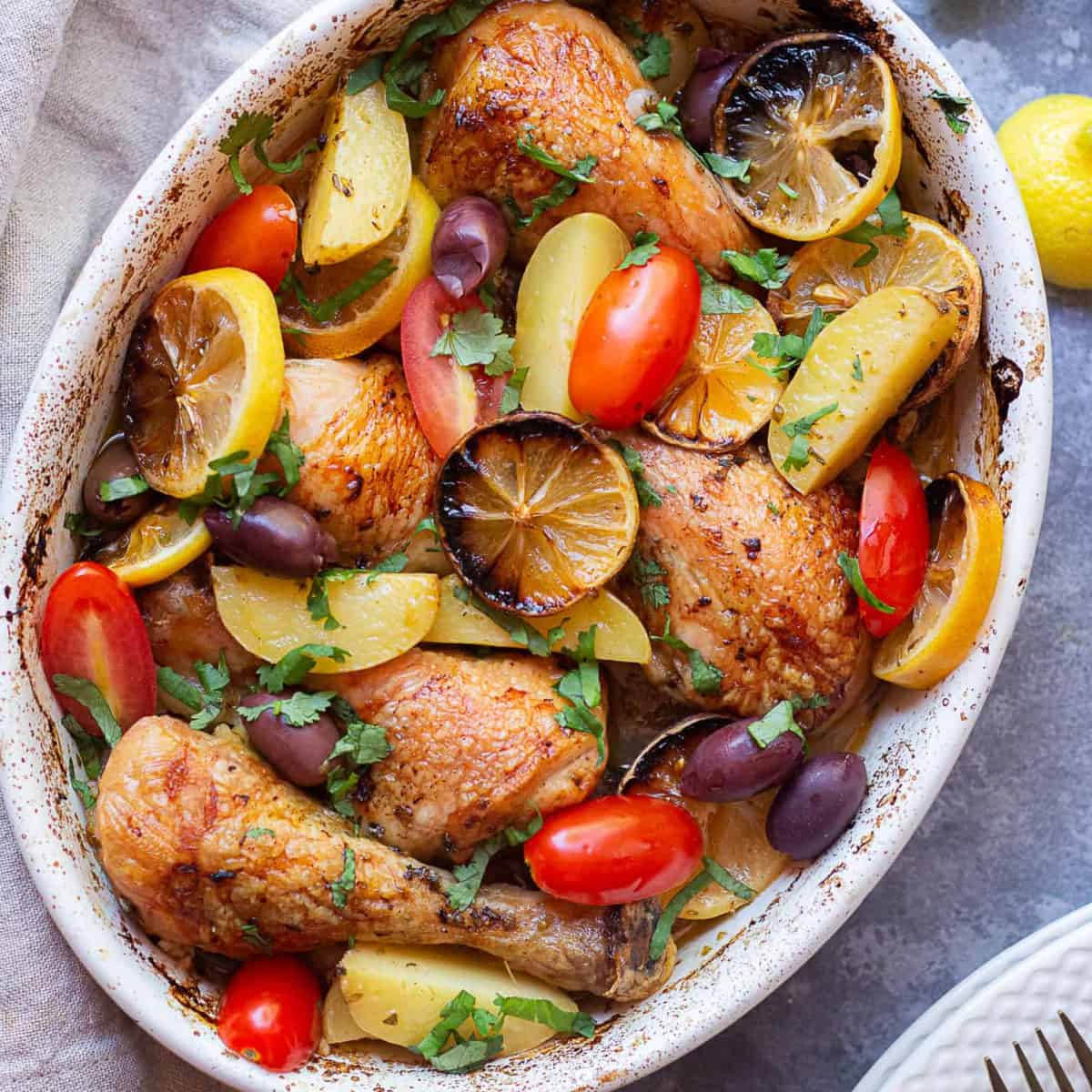 Greek chicken and potatoes. 