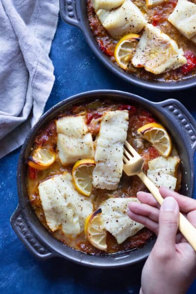 Cod Fish Turkce Turkish Baked Cod with Tomatoes