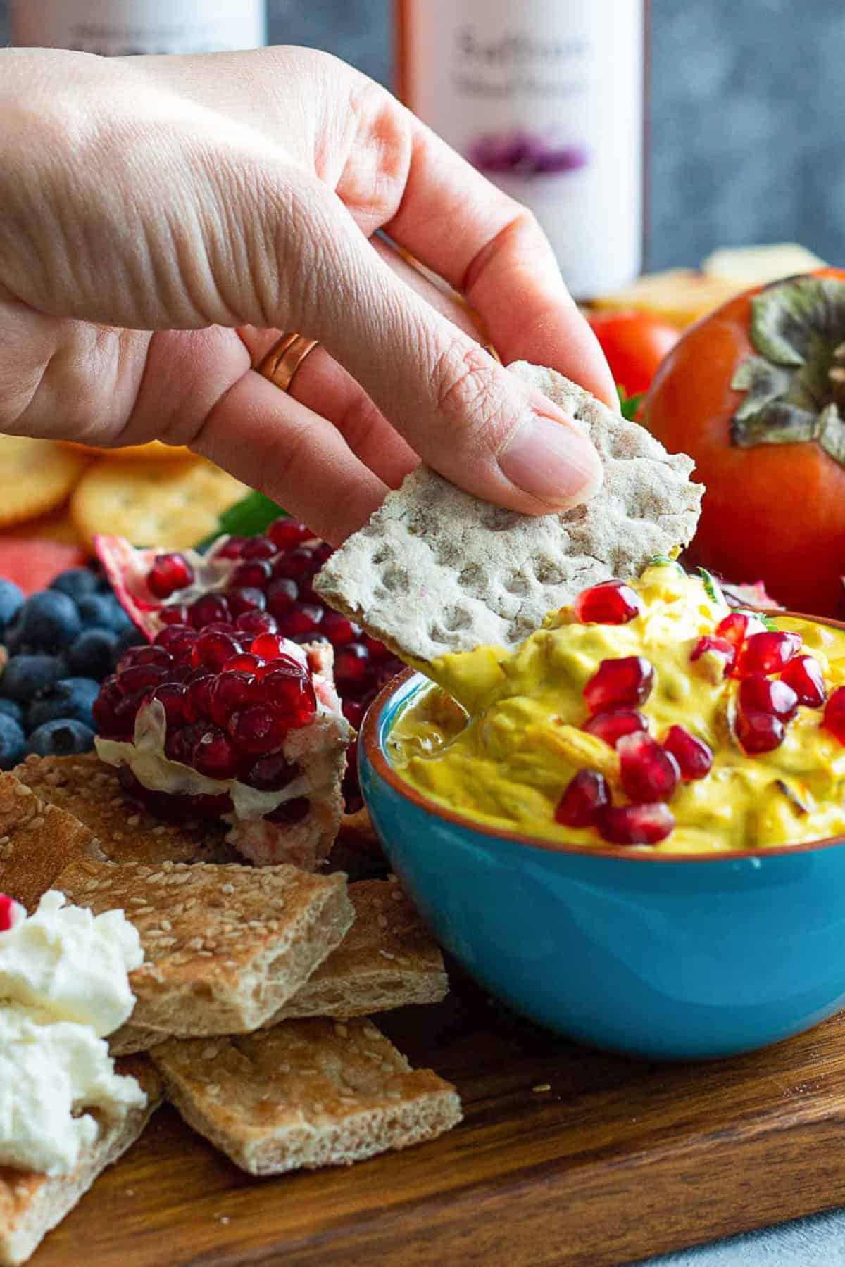 serve saffron caramelized onion dip with crackers or bread