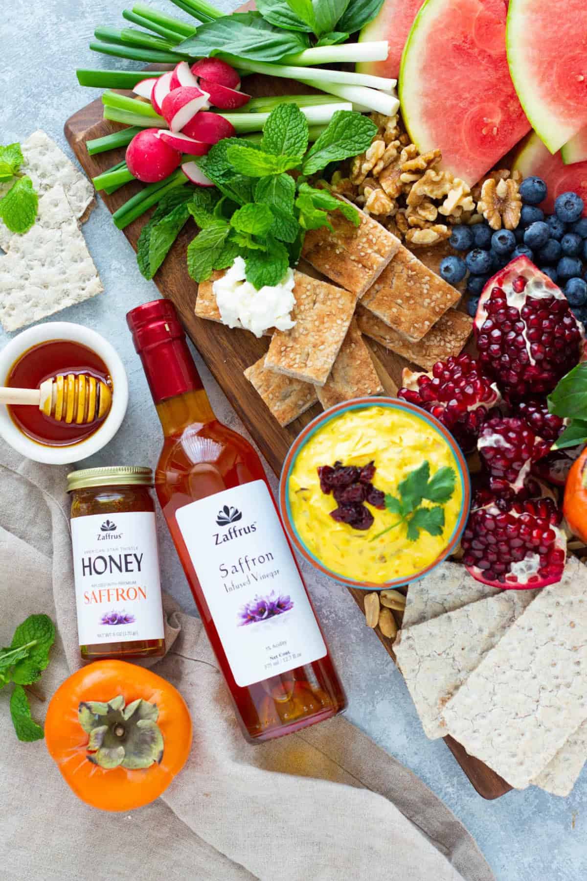 serve saffron caramelized onion dip with crackers or bread