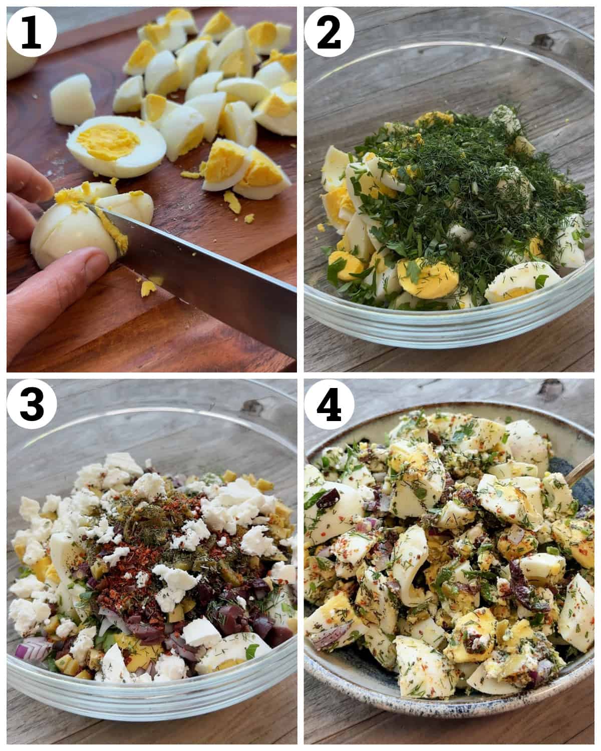 Chop the eggs, mix with the herbs, vegetables and spices. Chill in the fridge for 30 minutes.