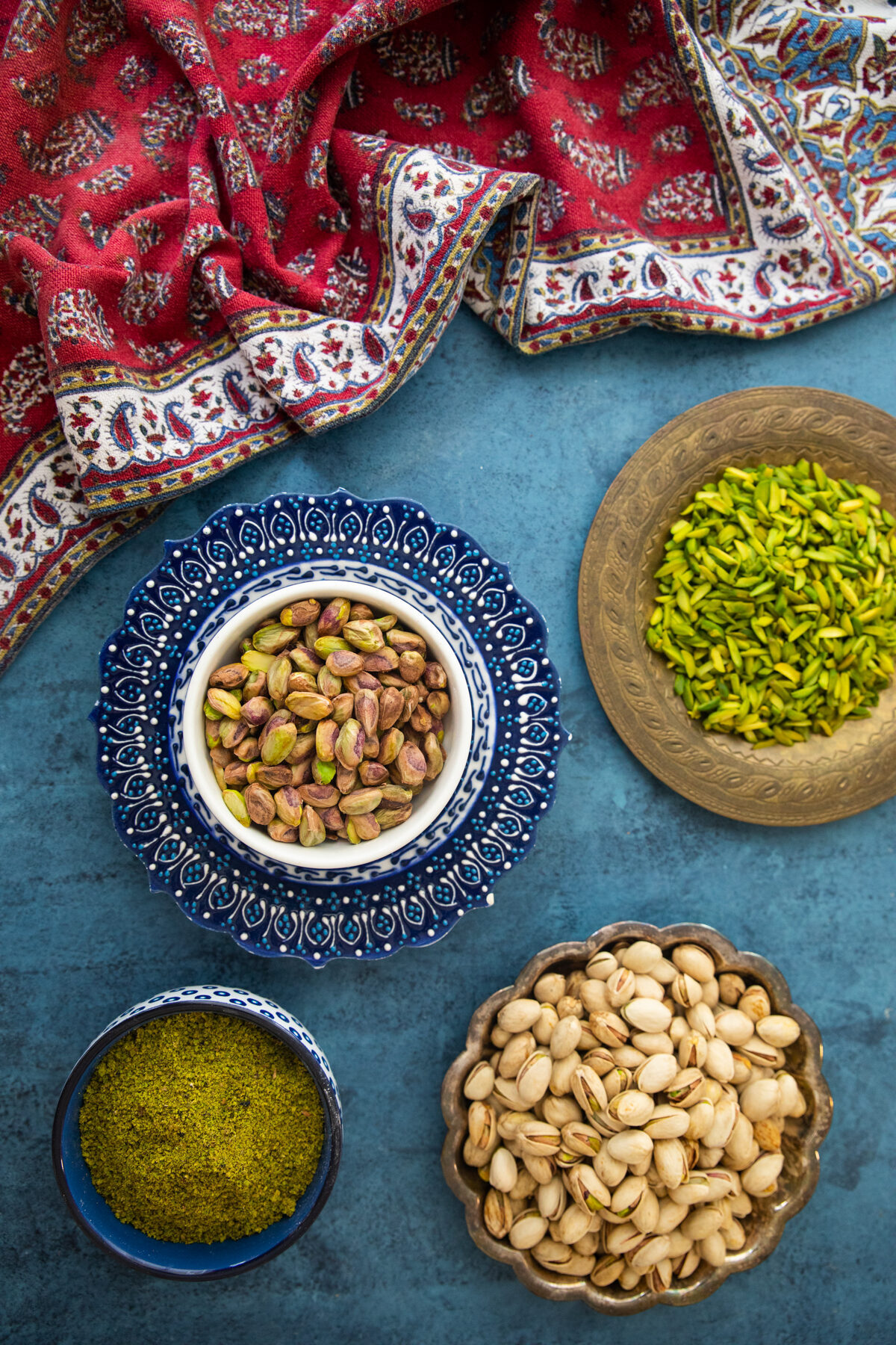 Pistachios come in different forms including shelled, unshelled, powdered and slivered.