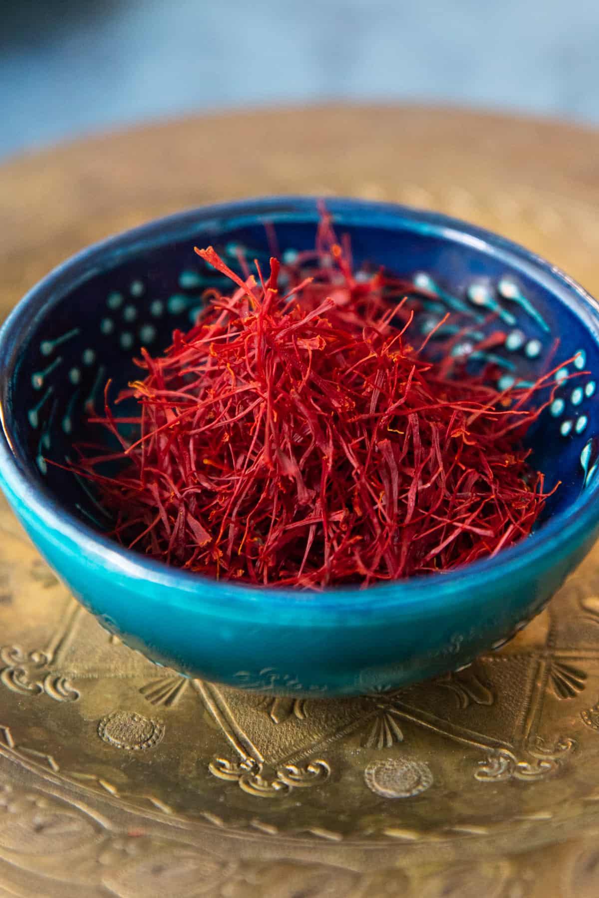 Front shot of saffron strands. 