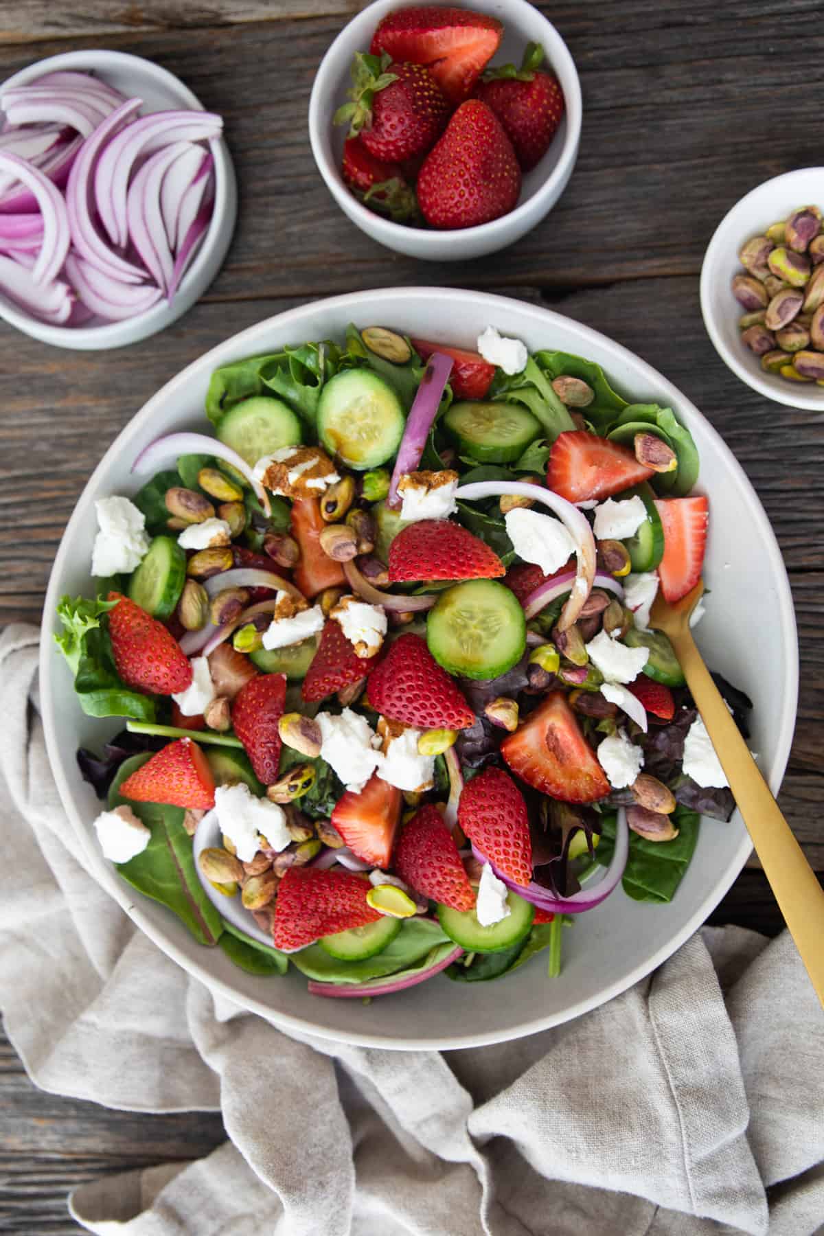 Overhead shot of strawberry salad. 