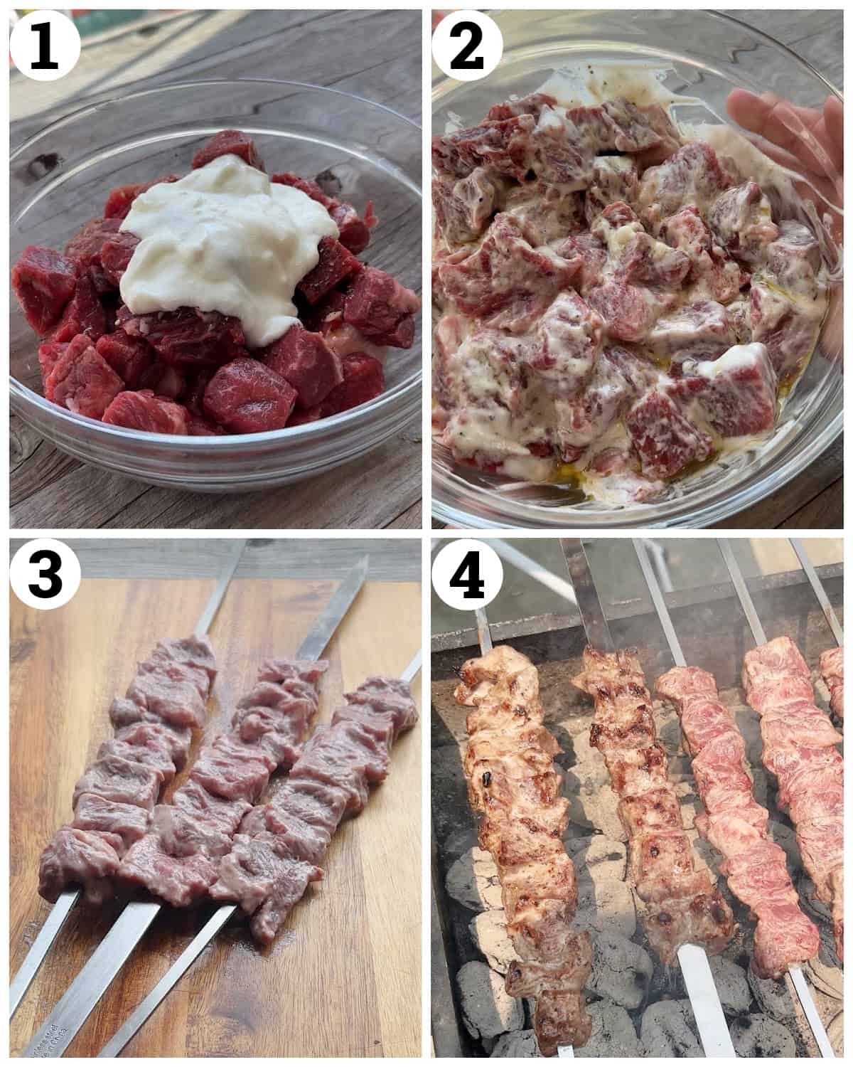 Marinate the meat in yogurt and olive oil then grill. 