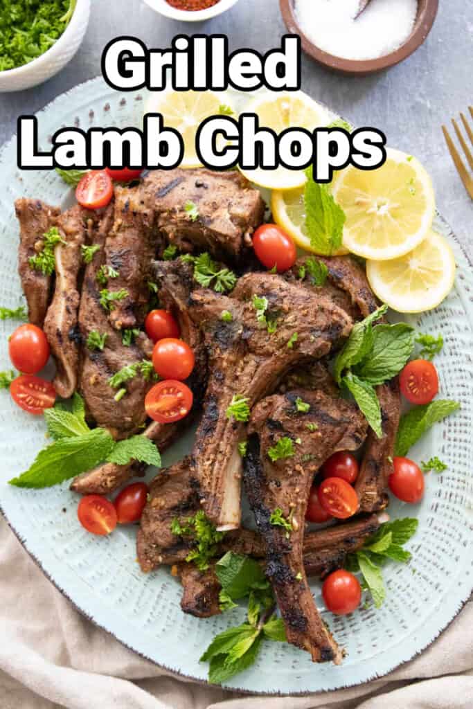 Grilled lamb chops on a platter.