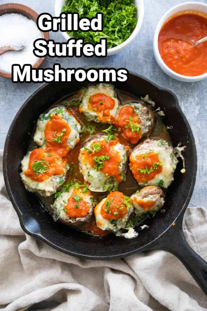 These delicious grilled stuffed mushrooms are ready in 30 minutes. Stuffed with 3 types of cheese and spinach, this is a crowd pleasing appetizer! This recipe doesn't require any specific skills but will impress everyone when served. It's a recipe I always recommend new cooks to have on hand.