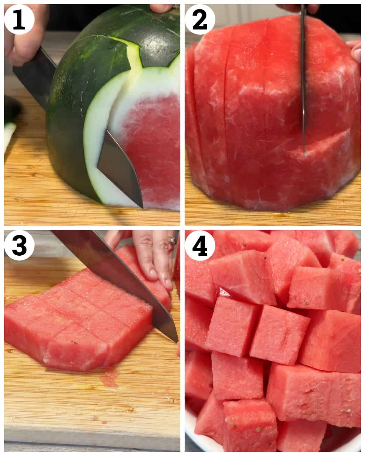 Cut watermelon into cubes.