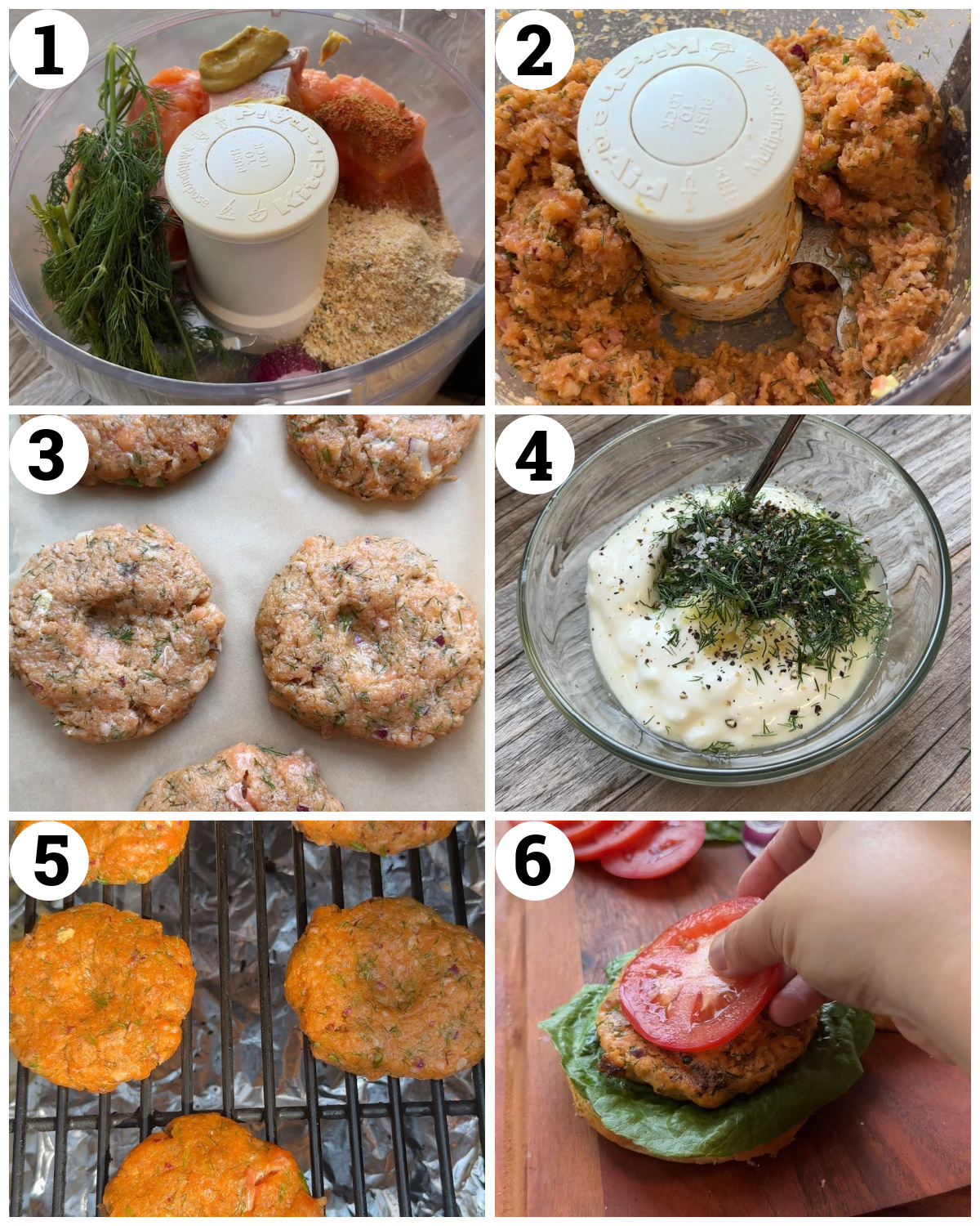 Mix everything in a food processor, then shape, refrigerate and grill. 
