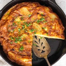 Spanish tortilla in a pan