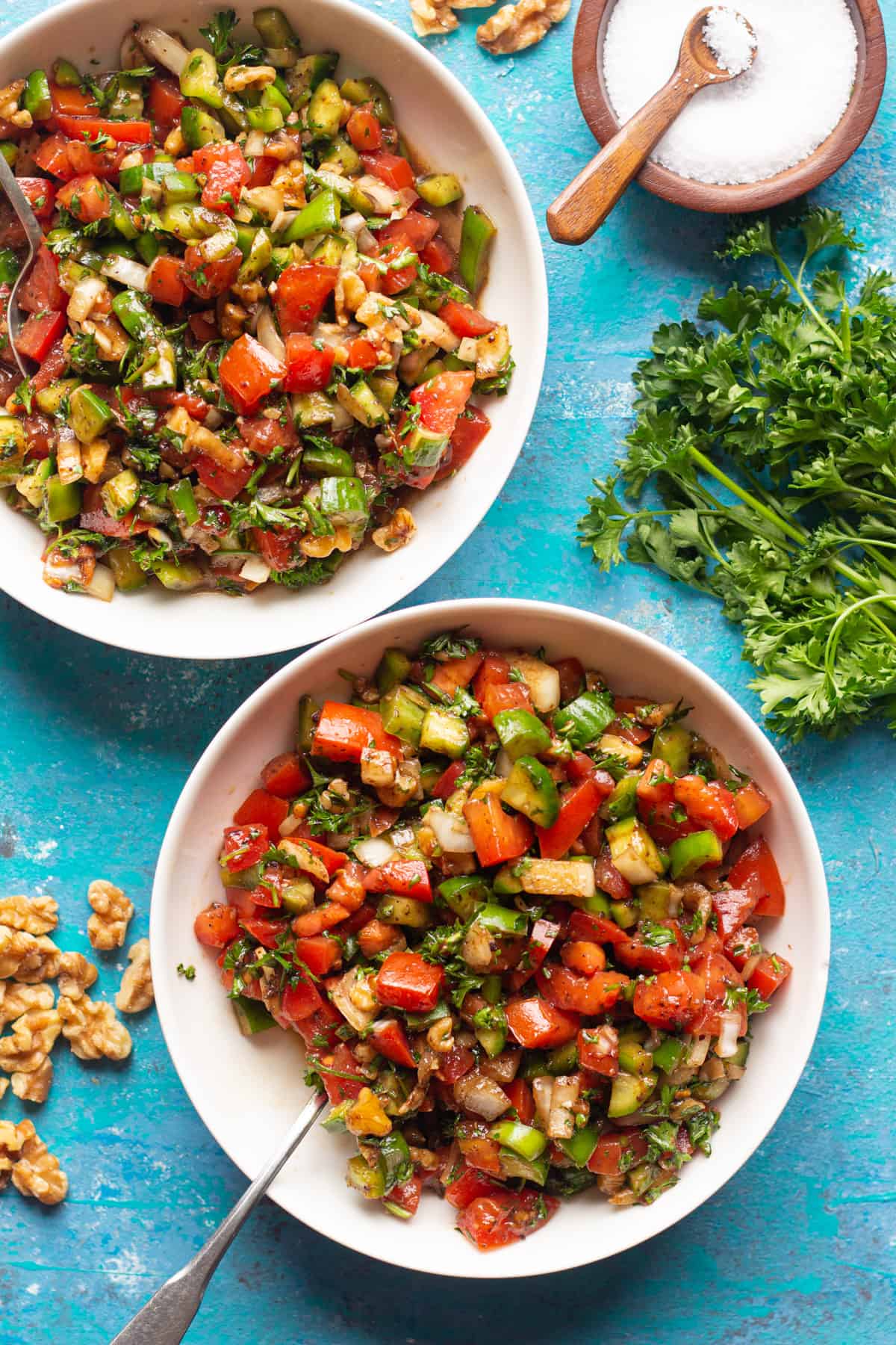 Easy Turkish style salad made with fresh ingredients. It's perfect for summer. 