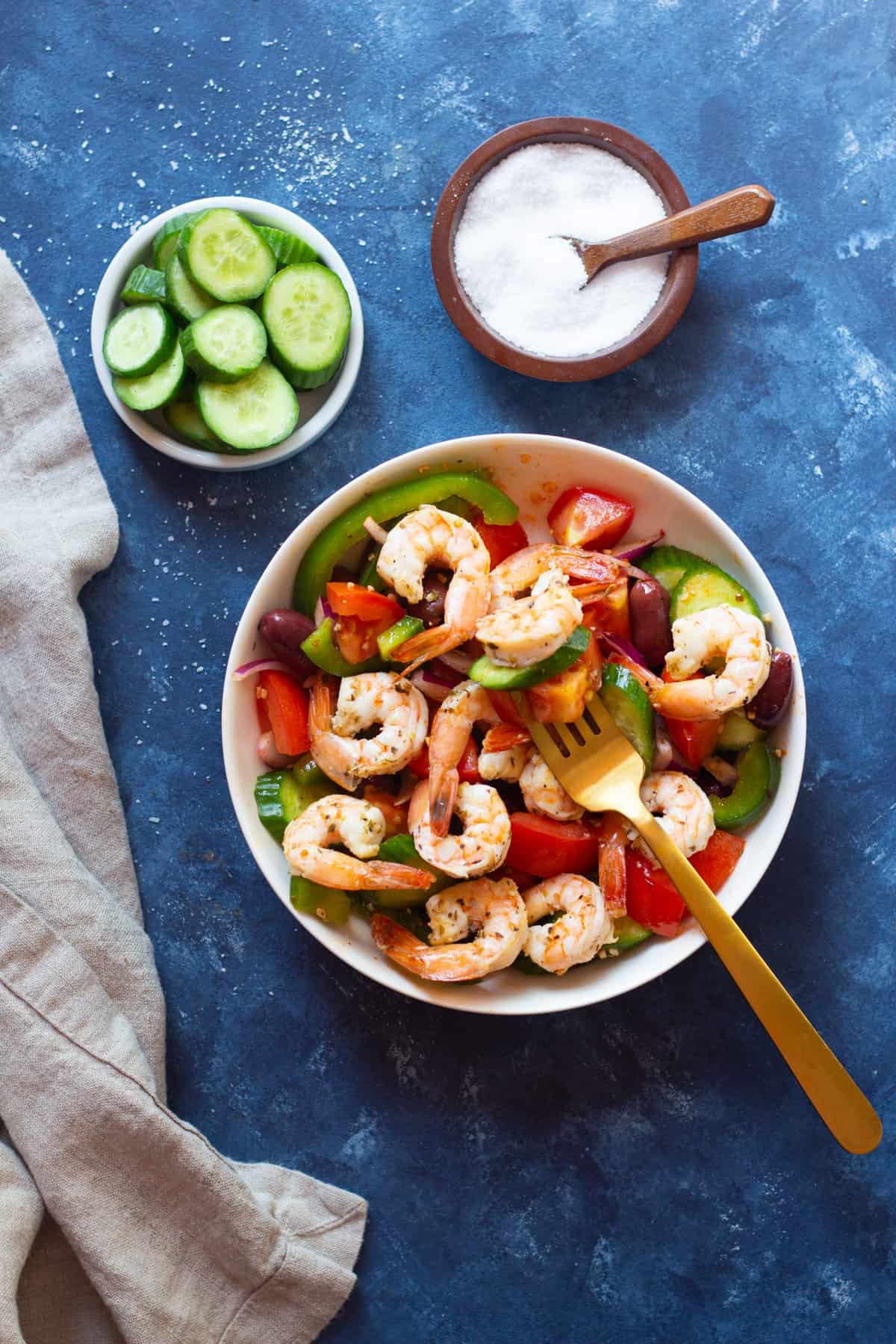 A delicious no mayo Greek shrimp salad recipe that's ready in only 20 minutes. This healthy shrimp salad is made with fresh ingredients and is perfect for a light lunch. 