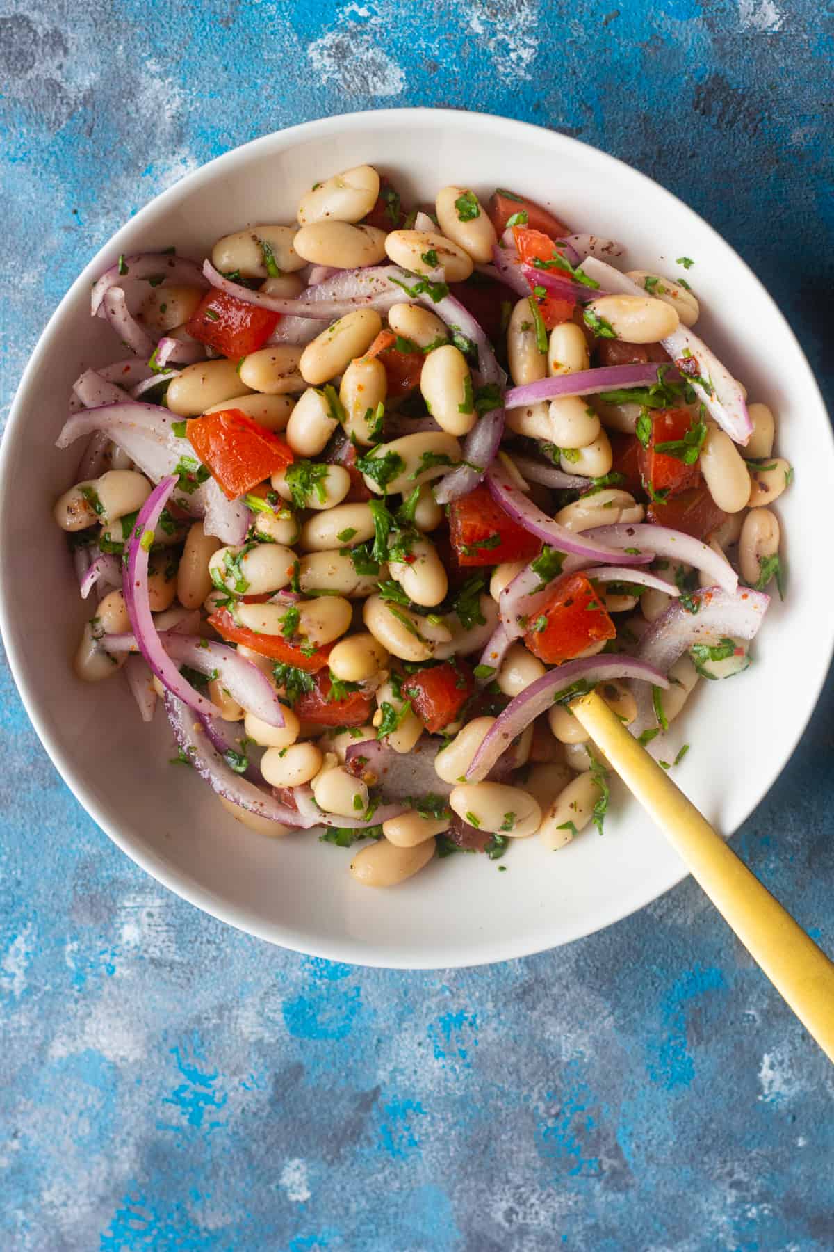 Turkish white bean salad known as piyaz. 