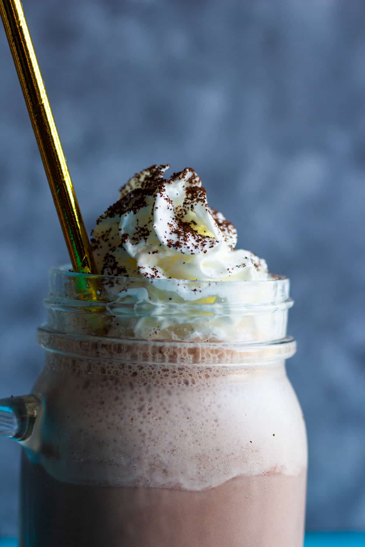 close up of a milkshake made with coffee.
