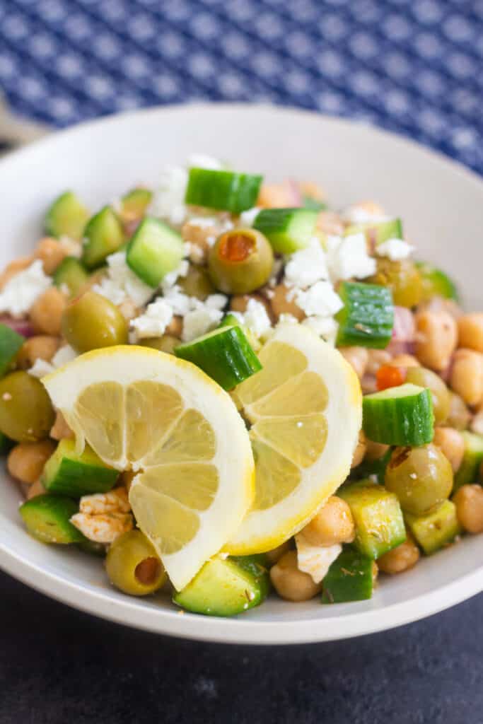 Greek Chickpea Salad with feta and cucumber • Unicorns in the Kitchen