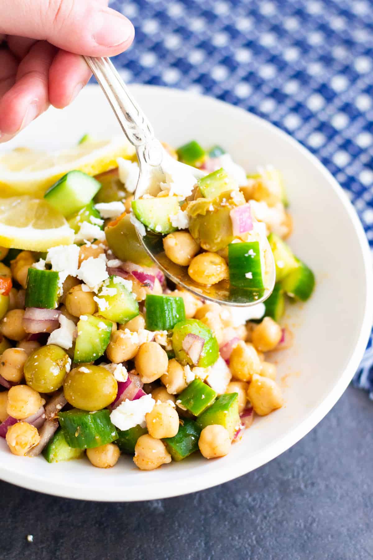 Chickpea Salad made Greek style. This salad is very simple and easy.