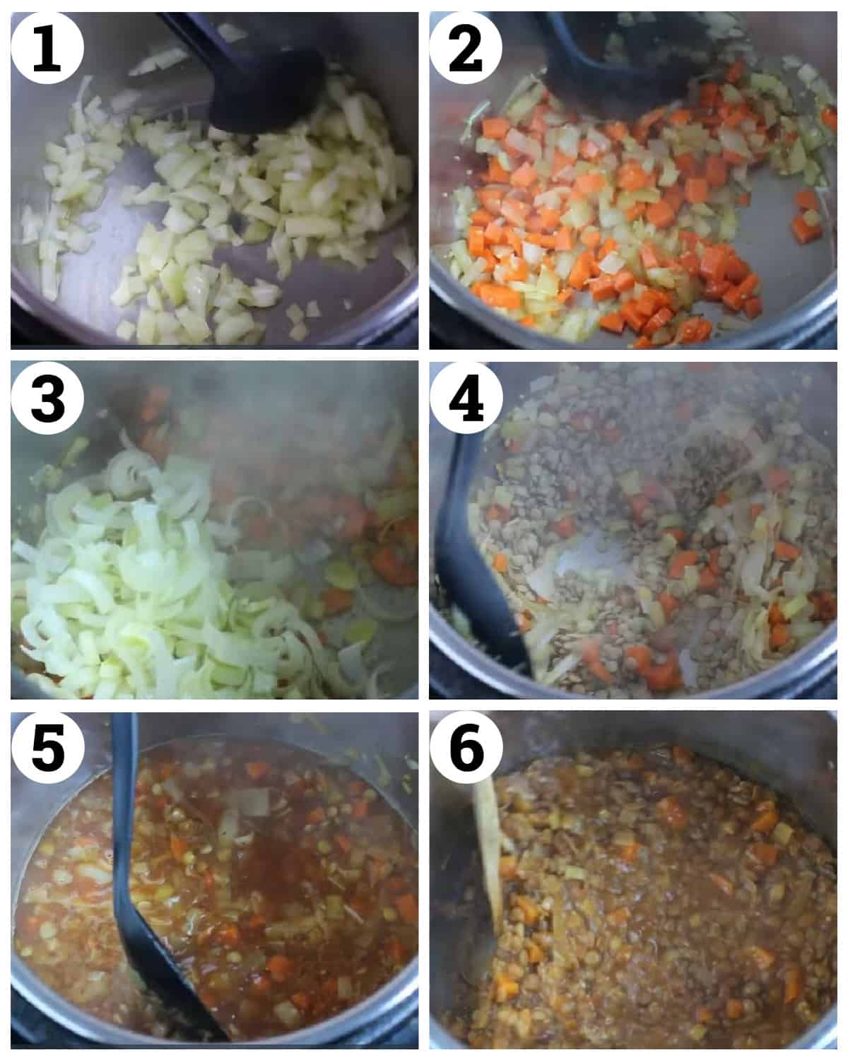 steps describing how to make veggie lentil soup. 