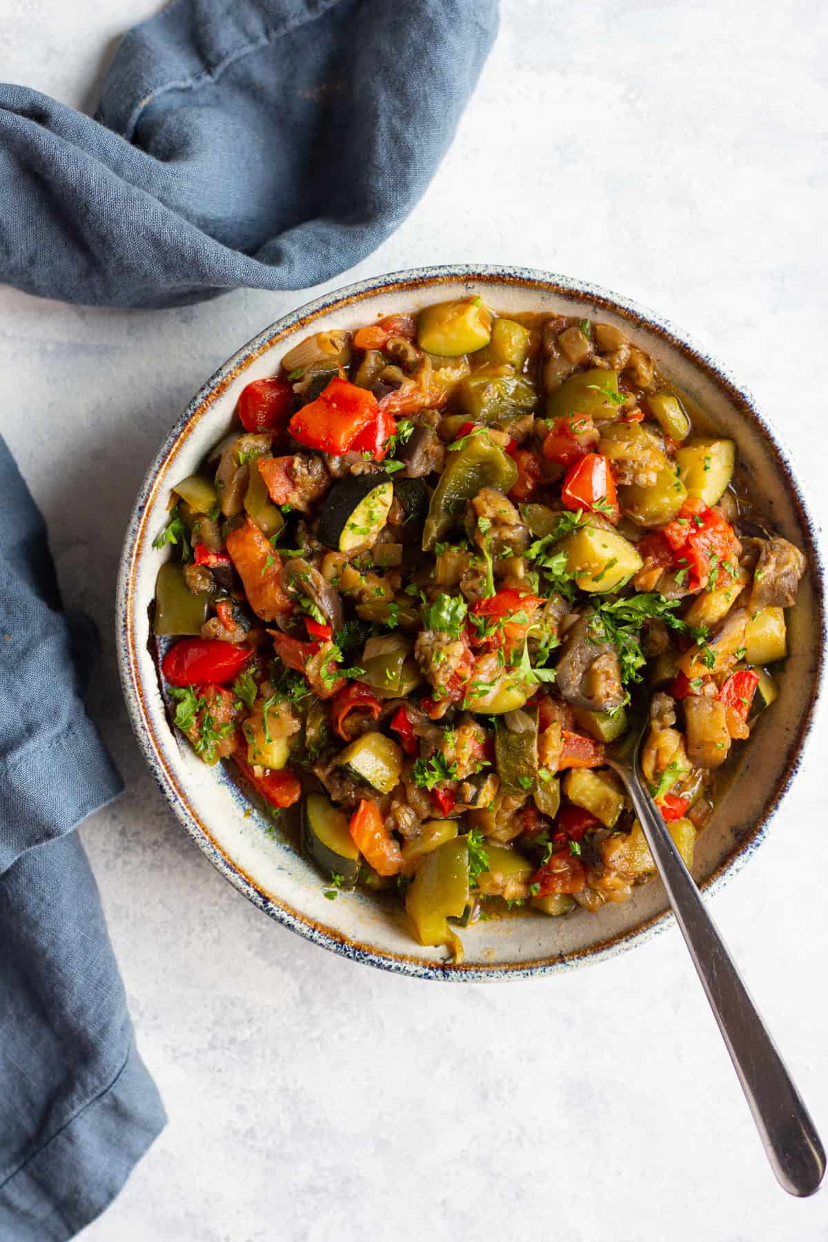 a bowl of ratatouille which is a French vegetarian recipe. 