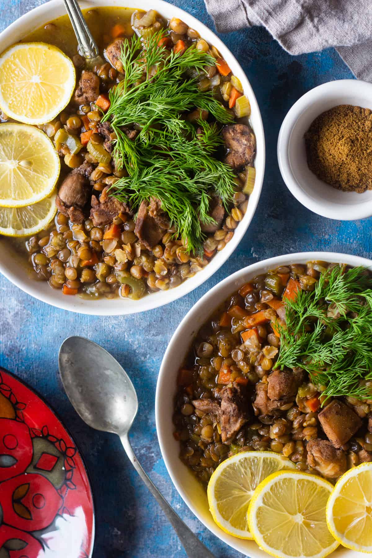 chicken lentil soup with Mediterranean spices is perfect for dinner. 