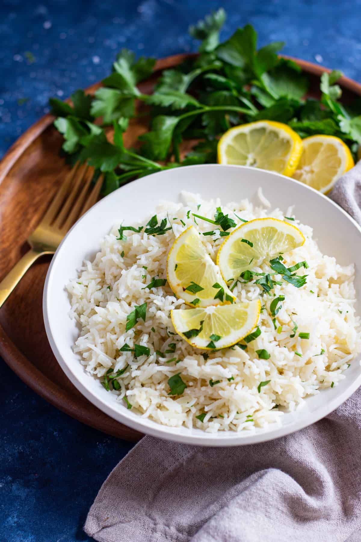 close up shot Greek lemon rice in a bowl. 