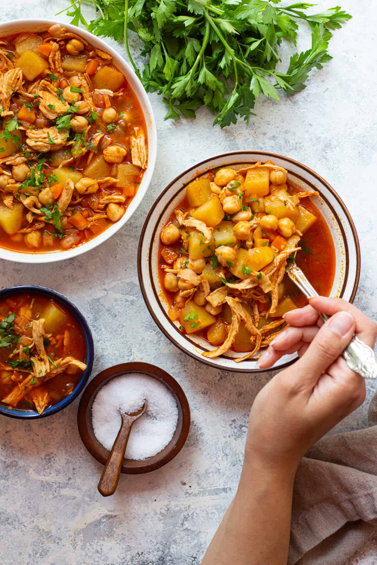 tow bowls of chicken soup with vegetables. 