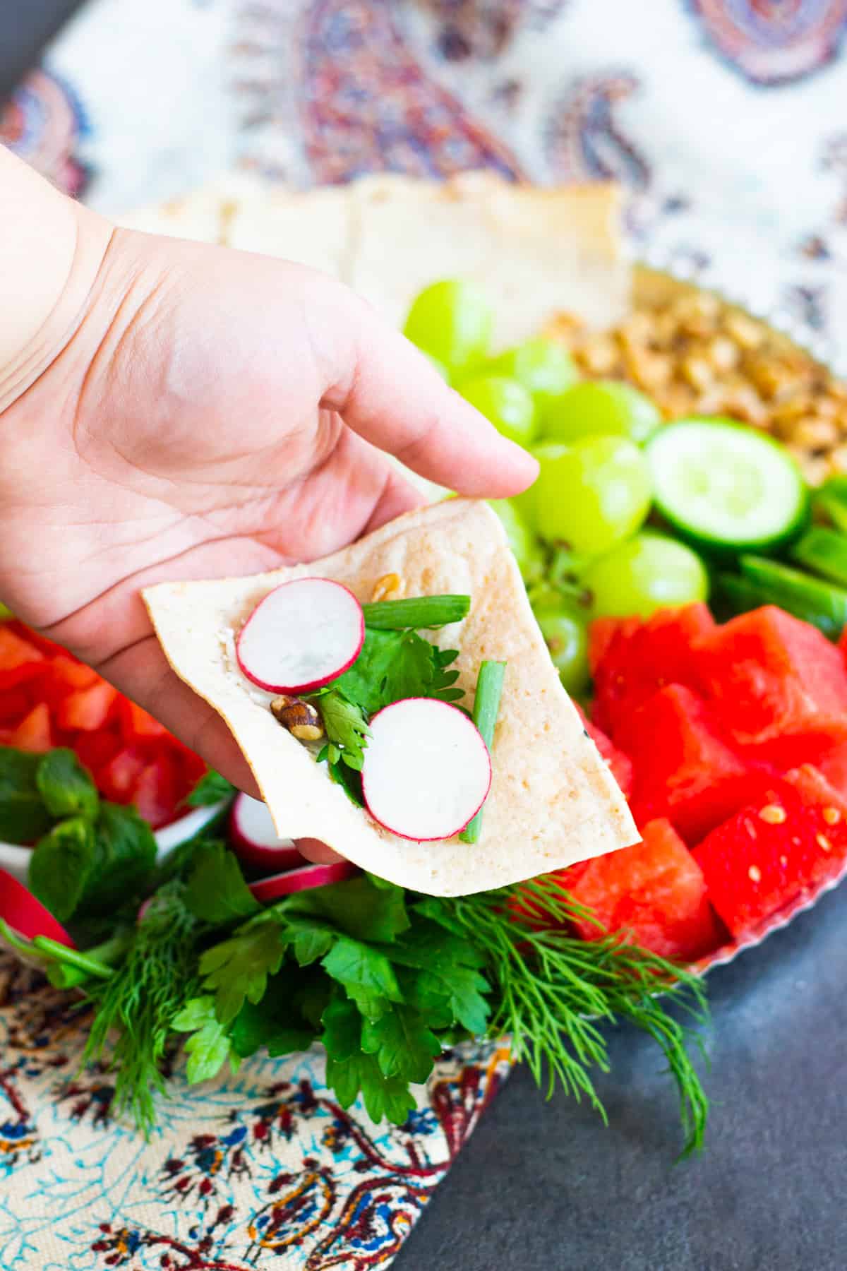 Lavash with herbs and cheese. 