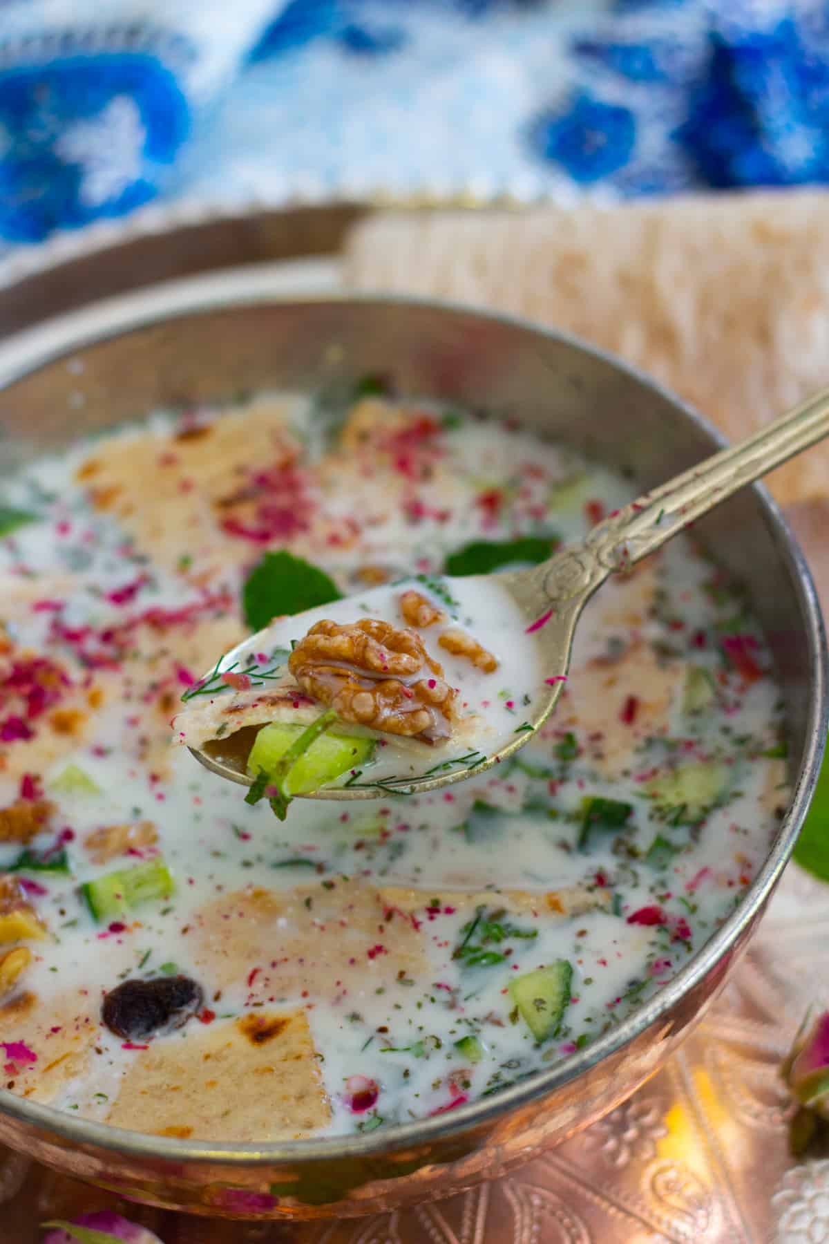 abdoogh khiar- Persian cold yogurt soup. 