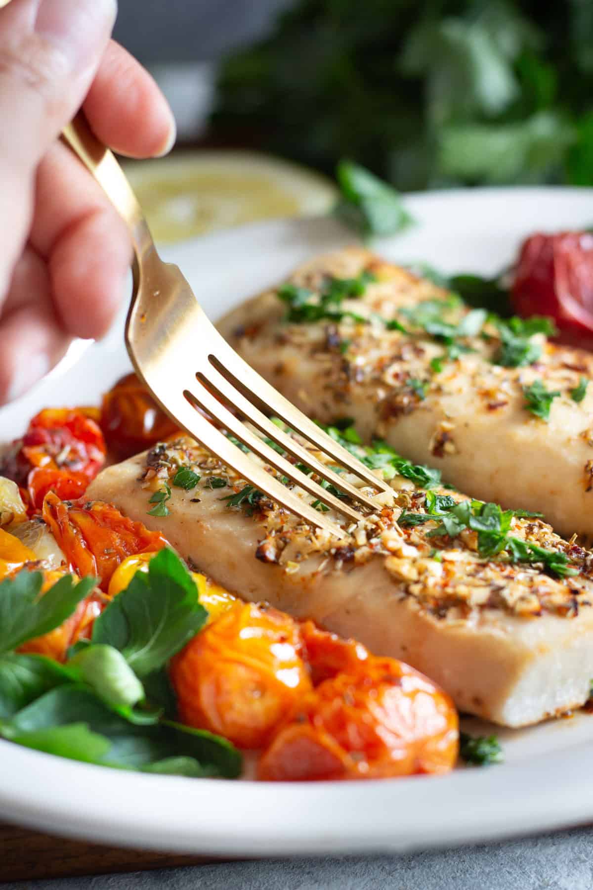 When the fish is ready, it flakes easily.