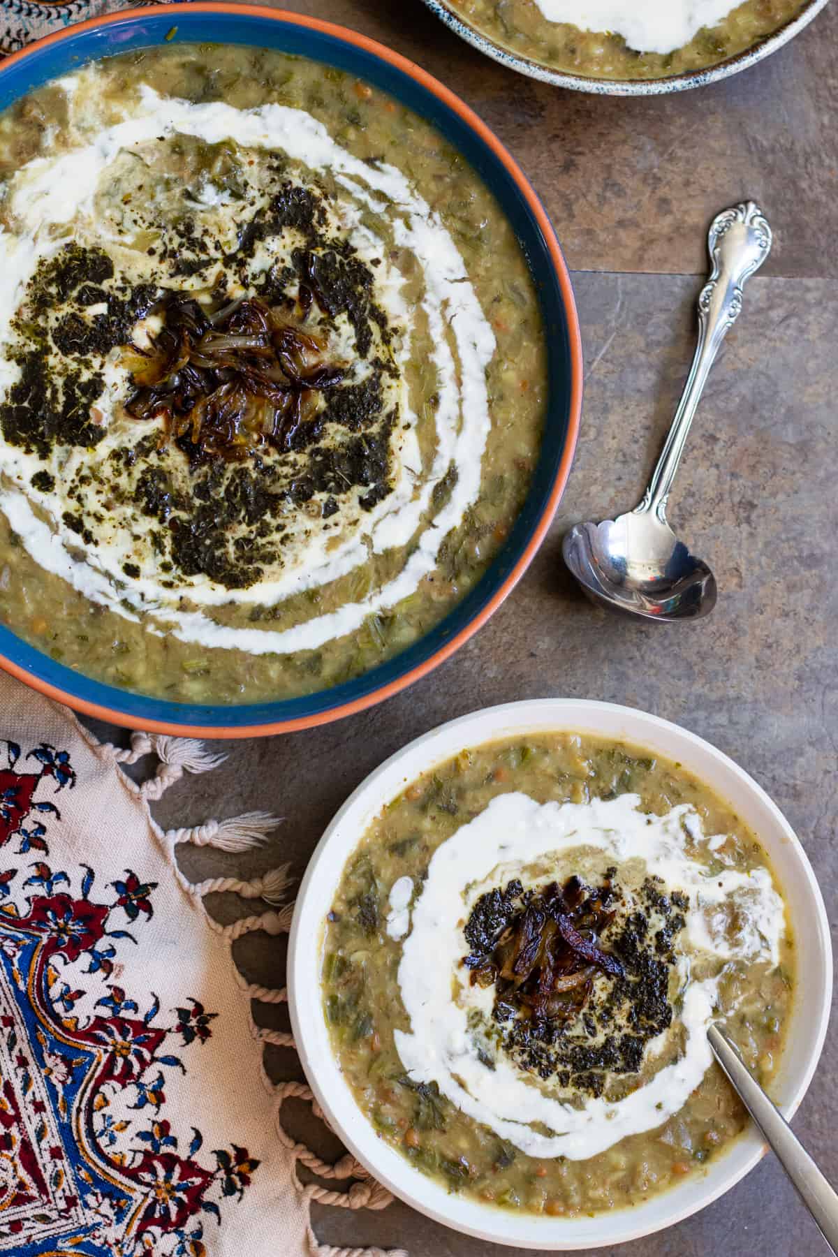 Persian Eggplant Soup - This is a thick soup also called "Ash" and it's perfect for winter. It's made with legumes and herbs, it's vegetarian and gluten free. 