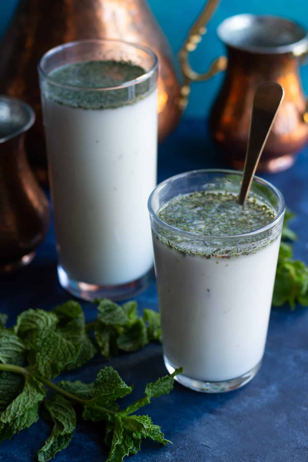 Ayran or doogh is a savory yogurt drink that's made with only three ingredients. This refreshing drink is served with main dishes and is great for hydration.