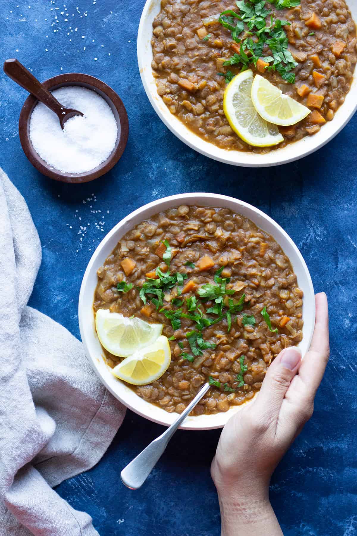 Top lentil soup with parsley and serve with some lemon. 